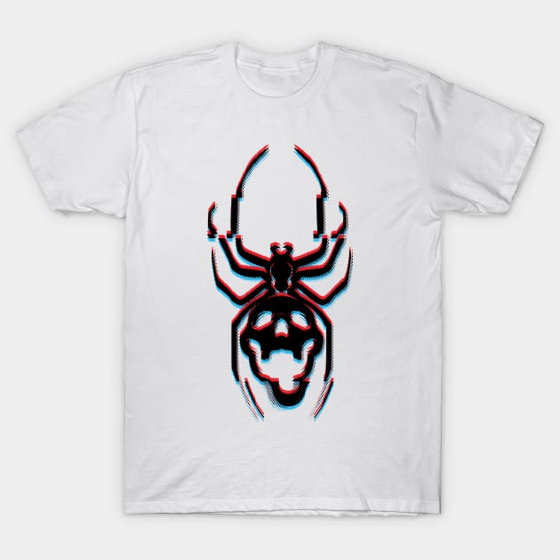 Skull Spider Cyber Glitch T-Shirt by Silurostudio